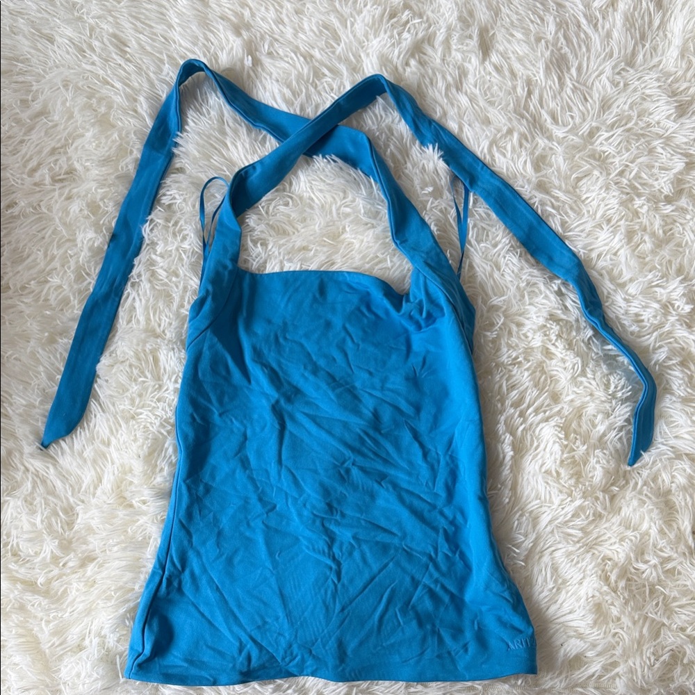 Aritzia Teal Blue Halter Tie-Back Tank Top
